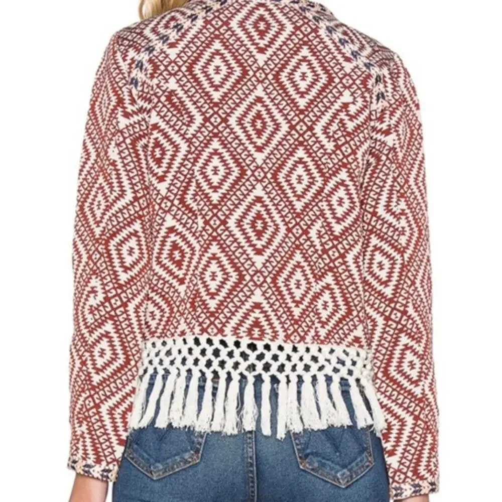 Tularosa Revolve Sante Fe Cropped Fringe Open Front Jacket Burnt Red Size XS
